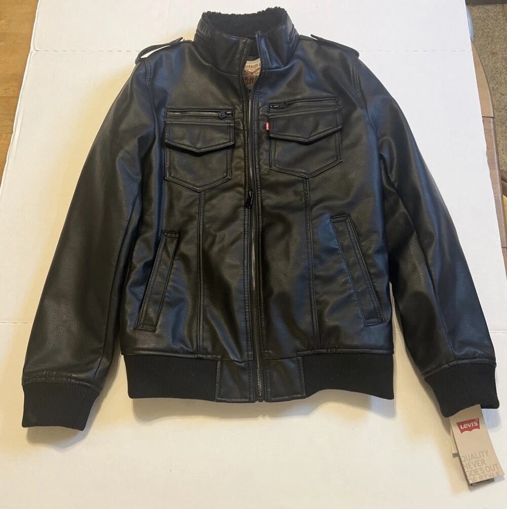 Levi Strauss Leather Bomber Jacket with Wool Like Interior Size S NEW